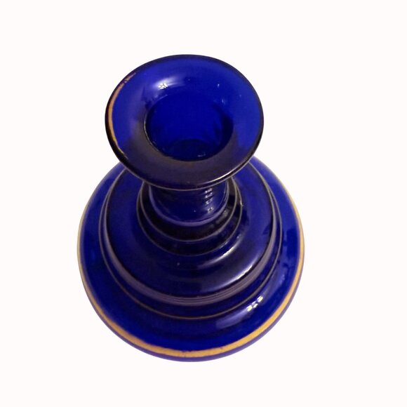 Cobalt Blue Glass Vase Flared Rim Gold Accents Victorian Era Handblown Collectib - Picture 5 of 14